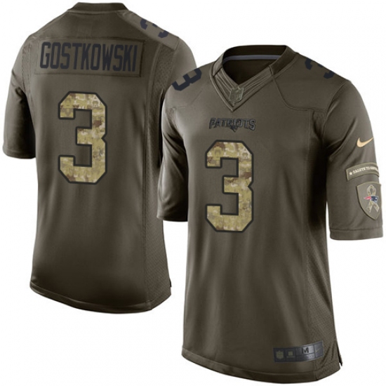 Men's Nike New England Patriots 3 Stephen Gostkowski Elite Green Salute to Service NFL Jersey