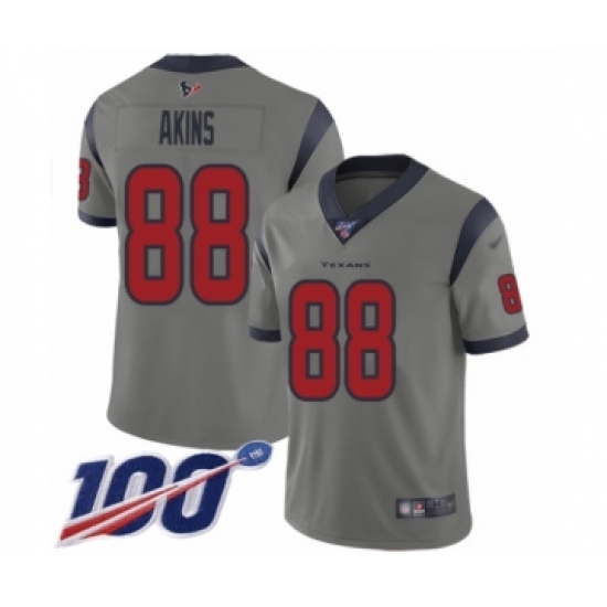 Youth Houston Texans 88 Jordan Akins Limited Gray Inverted Legend 100th Season Football Jersey