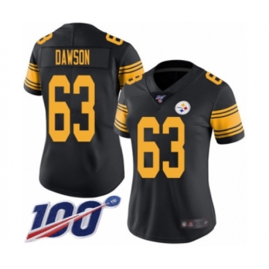 Women's Pittsburgh Steelers 63 Dermontti Dawson Limited Black Rush Vapor Untouchable 100th Season Football Jersey