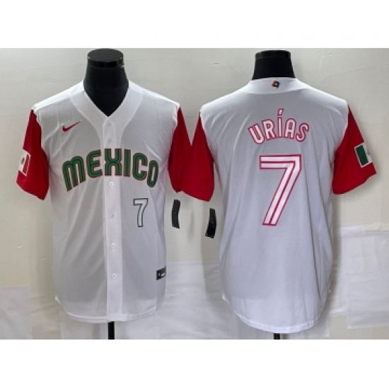 Men's Mexico Baseball 7 Julio Urias Number 2023 White Red World Classic Stitched Jersey 41