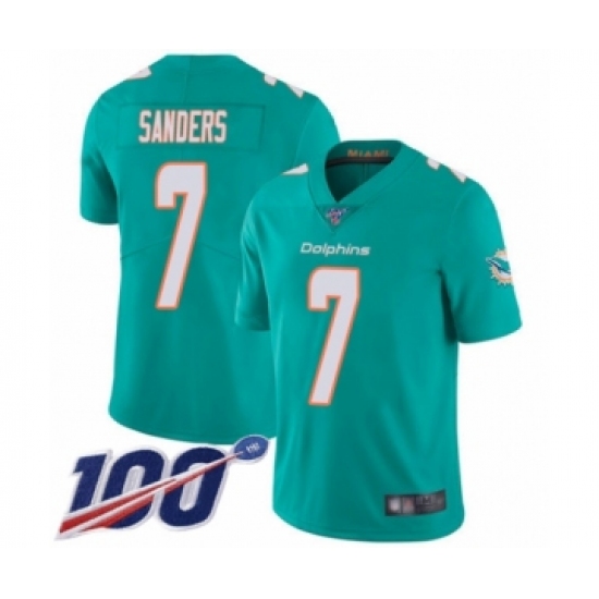 Men's Miami Dolphins 7 Jason Sanders Aqua Green Team Color Vapor Untouchable Limited Player 100th Season Football Jersey