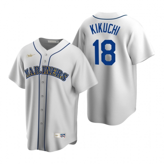 Men's Nike Seattle Mariners 18 Yusei Kikuchi White Cooperstown Collection Home Stitched Baseball Jersey