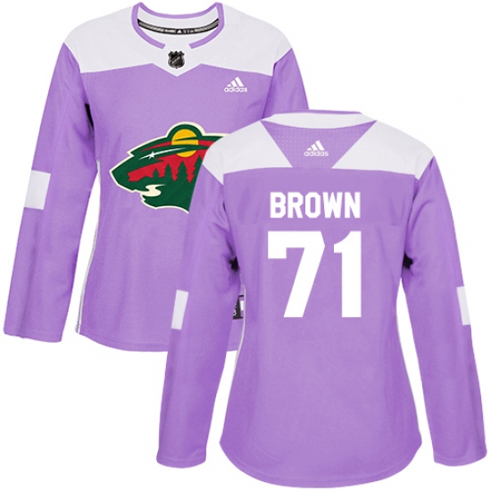 Women's Adidas Minnesota Wild 71 J T. Brown Authentic Purple Fights Cancer Practice NHL Jersey