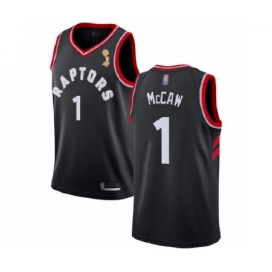 Men's Toronto Raptors 1 Patrick McCaw Swingman Black 2019 Basketball Finals Champions Jersey Statement Edition