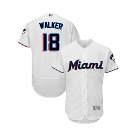 Men's Miami Marlins 18 Neil Walker White Home Flex Base Authentic Collection Baseball Jersey