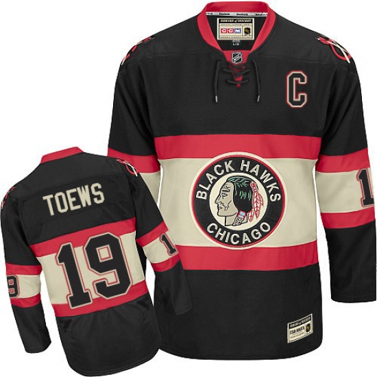 Men's CCM Chicago Blackhawks 19 Jonathan Toews Authentic Black Third Throwback NHL Jersey