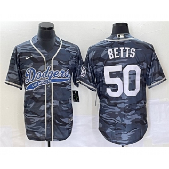 Men's Los Angeles Dodgers 50 Mookie Betts Gray Camo Cool Base Stitched Baseball Jersey