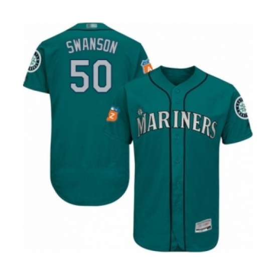 Men's Seattle Mariners 50 Erik Swanson Teal Green Alternate Flex Base Authentic Collection Baseball Player Jersey