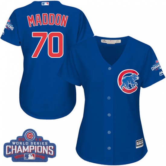 Women's Majestic Chicago Cubs 70 Joe Maddon Authentic Royal Blue Alternate 2016 World Series Champions Cool Base MLB Jersey