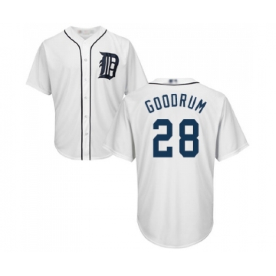 Men's Detroit Tigers 28 Niko Goodrum Replica White Home Cool Base Baseball Jersey