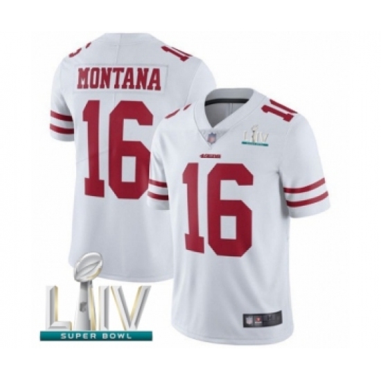 Men's San Francisco 49ers 16 Joe Montana White Vapor Untouchable Limited Player Super Bowl LIV Bound Football Jersey