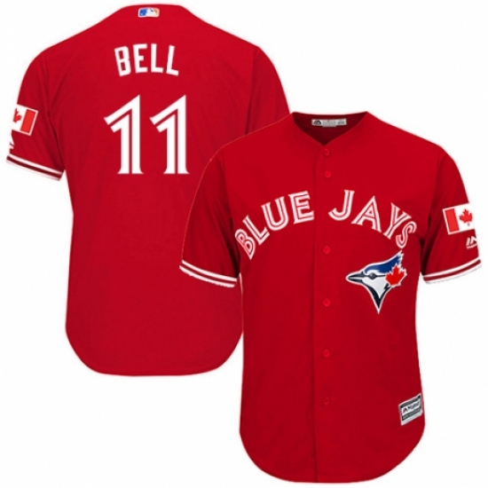 Men's Majestic Toronto Blue Jays 11 George Bell Replica Scarlet Alternate Cool Base MLB Jersey