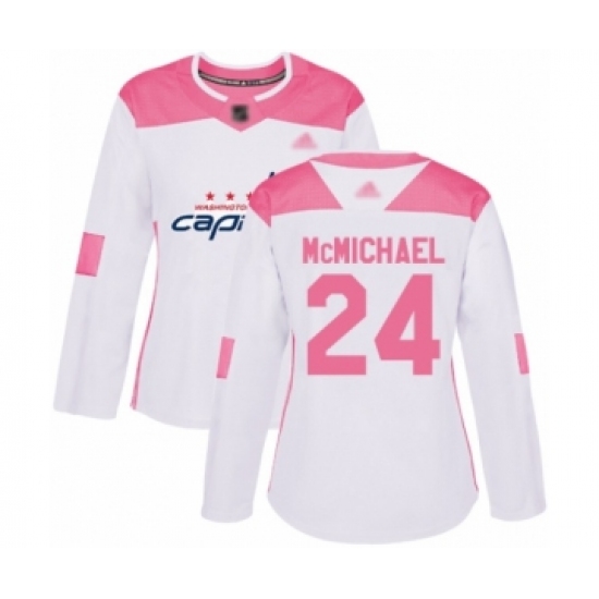Women's Washington Capitals 24 Connor McMichael Authentic White Pink Fashion Hockey Jersey