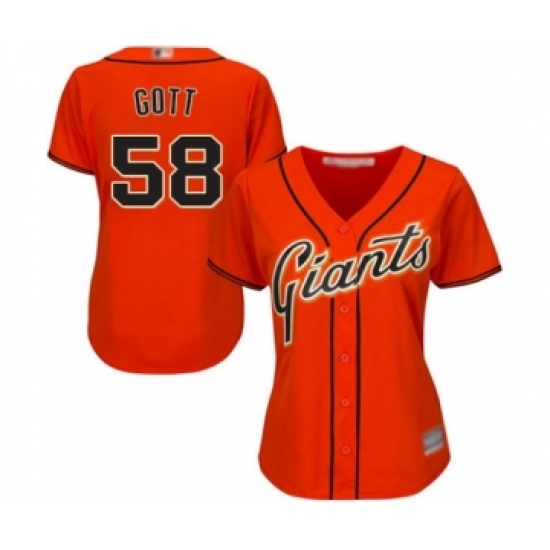 Women's San Francisco Giants 58 Trevor Gott Authentic Orange Alternate Cool Base Baseball Player Jersey