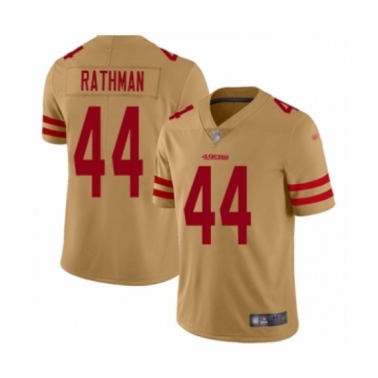 Women's San Francisco 49ers 44 Tom Rathman Limited Gold Inverted Legend Football Jersey