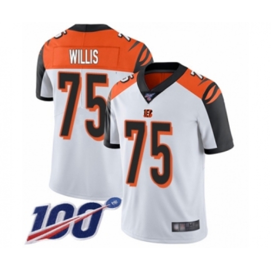 Men's Cincinnati Bengals 75 Jordan Willis White Vapor Untouchable Limited Player 100th Season Football Jersey