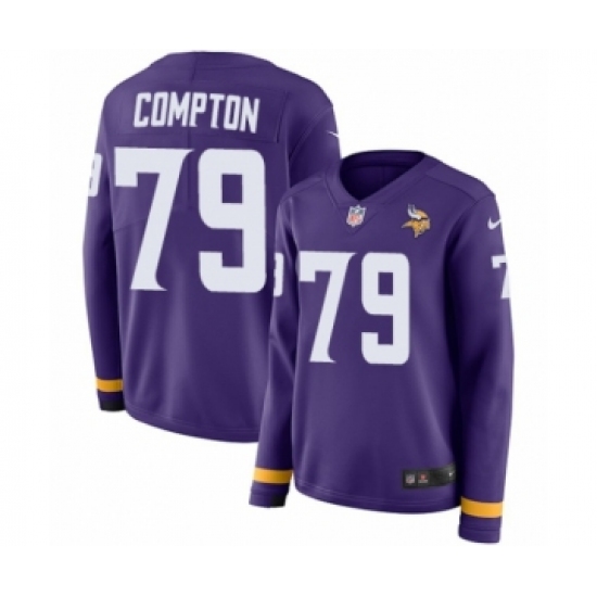 Women's Nike Minnesota Vikings 79 Tom Compton Limited Purple Therma Long Sleeve NFL Jersey