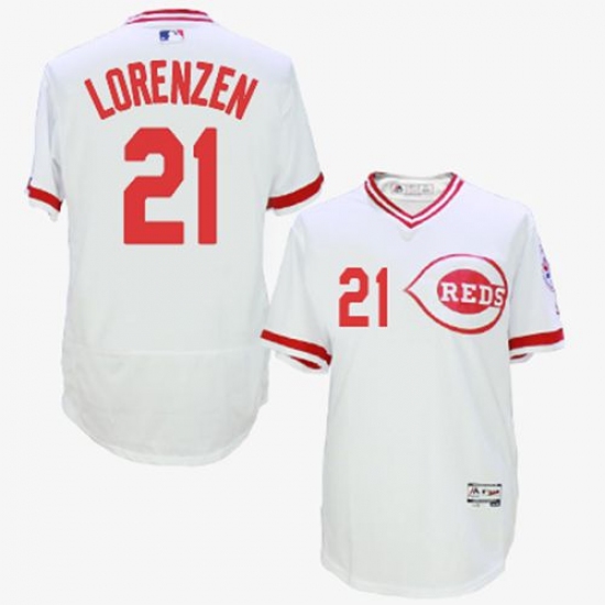 Men's Majestic Cincinnati Reds 21 Michael Lorenzen White Flexbase Authentic Collection Cooperstown MLB Jersey