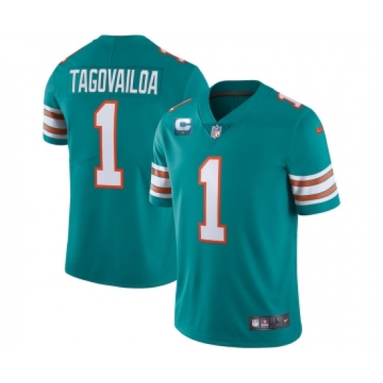 Men's Miami Dolphins 2022 1 Tua Tagovailoa Aqua With 1-star C Patch Stitched Jersey