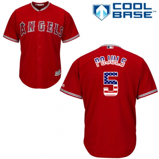 Men's Majestic Los Angeles Angels of Anaheim 5 Albert Pujols Replica Red USA Flag Fashion MLB Jersey