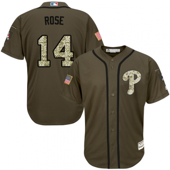 Youth Majestic Philadelphia Phillies 14 Pete Rose Replica Green Salute to Service MLB Jersey