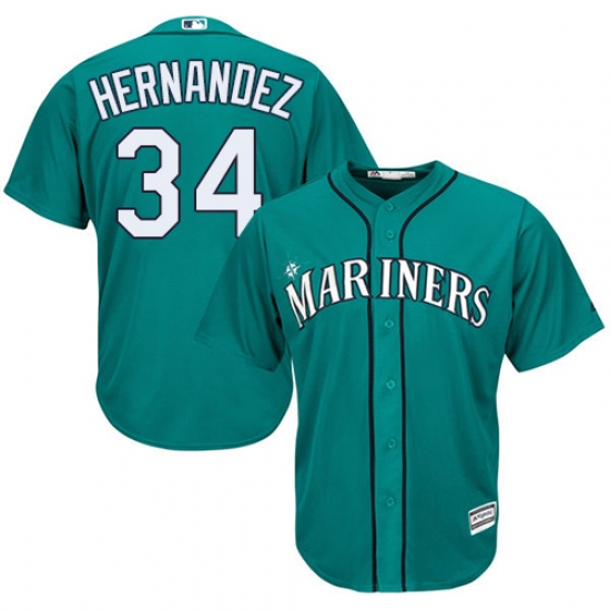 Women's Majestic Seattle Mariners 34 Felix Hernandez Replica Teal Green Alternate Cool Base MLB Jersey