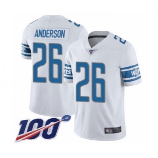 Men's Detroit Lions 26 C.J. Anderson White Vapor Untouchable Limited Player 100th Season Football Jersey