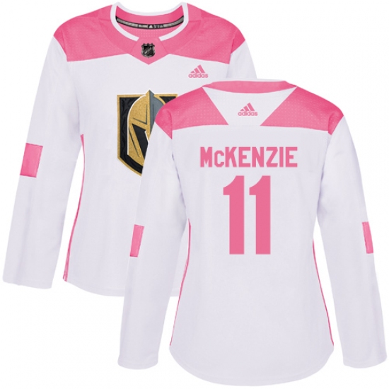 Women's Adidas Vegas Golden Knights 11 Curtis McKenzie Authentic White Pink Fashion NHL Jersey