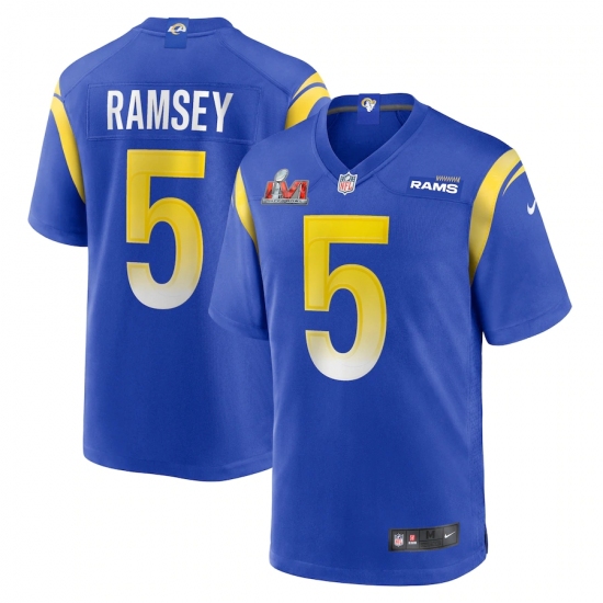 Men's Los Angeles Rams 5 Jalen Ramsey Blue Nike Royal Super Bowl LVI Patch Jersey