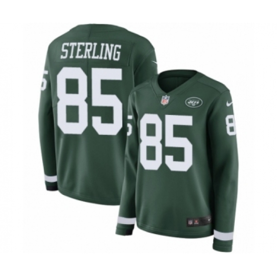 Women's Nike New York Jets 85 Neal Sterling Limited Green Therma Long Sleeve NFL Jersey