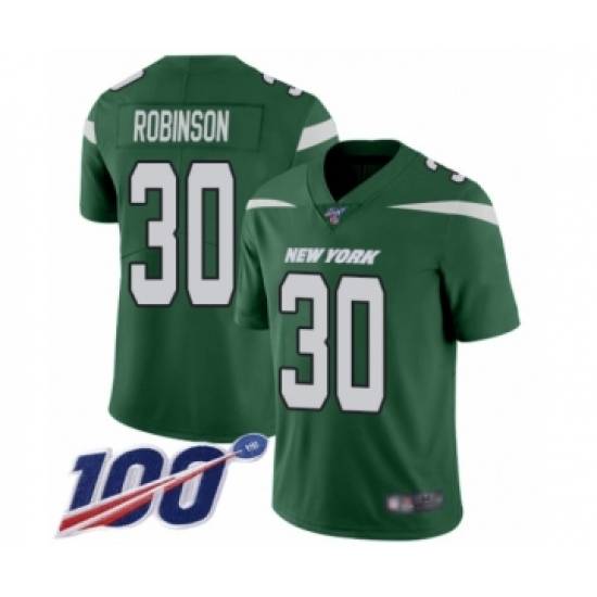 Men's New York Jets 30 Rashard Robinson Green Team Color Vapor Untouchable Limited Player 100th Season Football Jersey