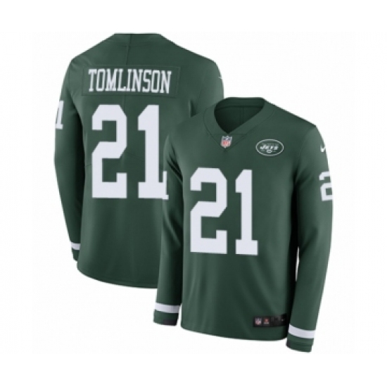 Men's Nike New York Jets 21 LaDainian Tomlinson Limited Green Therma Long Sleeve NFL Jersey