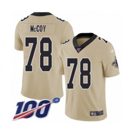 Men's New Orleans Saints 78 Erik McCoy Limited Gold Inverted Legend 100th Season Football Jersey