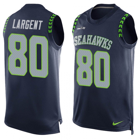 Men's Nike Seattle Seahawks 80 Steve Largent Limited Steel Blue Player Name & Number Tank Top NFL Jersey
