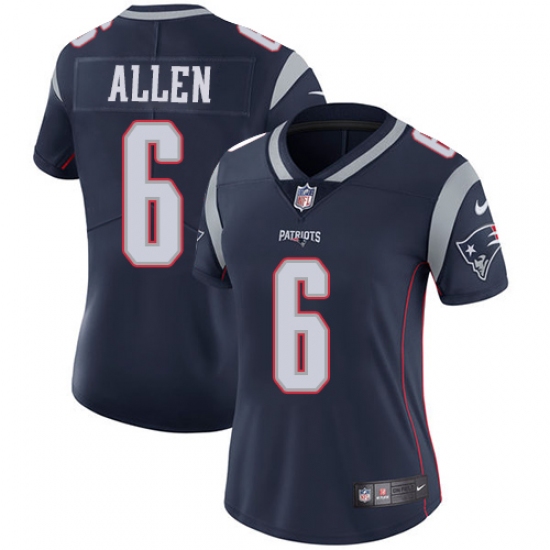 Women's Nike New England Patriots 6 Ryan Allen Navy Blue Team Color Vapor Untouchable Limited Player NFL Jersey