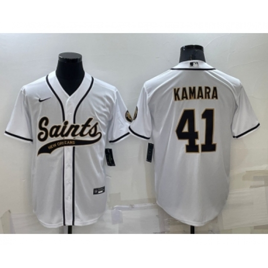 Men's New Orleans Saints 41 Alvin Kamara White Stitched MLB Cool Base Nike Baseball Jersey
