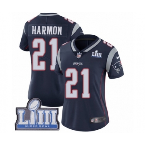 Women's Nike New England Patriots 21 Duron Harmon Navy Blue Team Color Vapor Untouchable Limited Player Super Bowl LIII Bound NFL Jersey