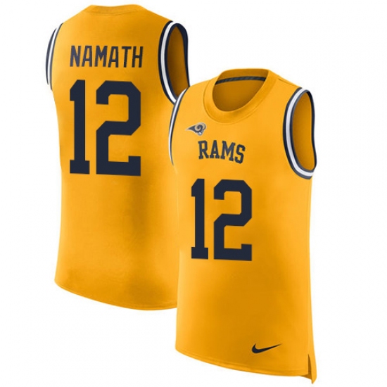 Men's Nike Los Angeles Rams 12 Joe Namath Limited Gold Rush Player Name & Number Tank Top NFL Jersey
