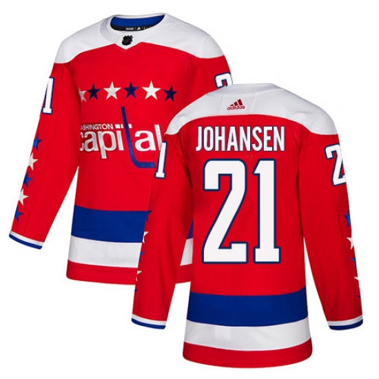 Men's Adidas Washington Capitals 21 Lucas Johansen Authentic Red Alternate NHL Jersey