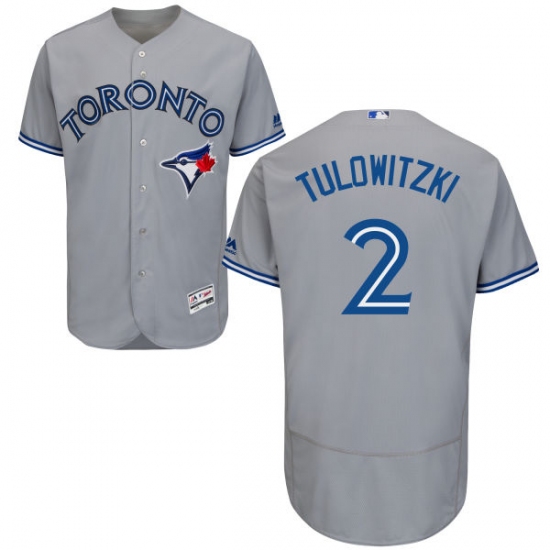 Men's Majestic Toronto Blue Jays 2 Troy Tulowitzki Grey Road Flex Base Authentic Collection MLB Jersey