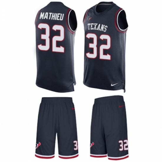 Men's Nike Houston Texans 32 Tyrann Mathieu Limited Navy Blue Tank Top Suit NFL Jersey