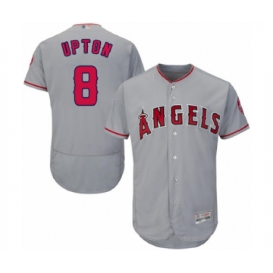 Men's Los Angeles Angels of Anaheim 8 Justin Upton Grey Road Flex Base Authentic Collection Baseball Jersey