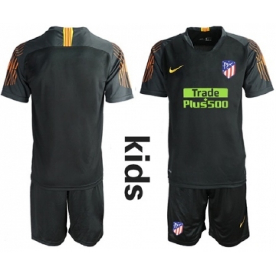 Atletico Madrid Blank Black Goalkeeper Kid Soccer Club Jersey