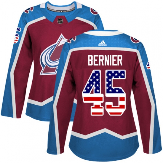 Women's Adidas Colorado Avalanche 45 Jonathan Bernier Authentic Burgundy Red USA Flag Fashion NHL Jersey