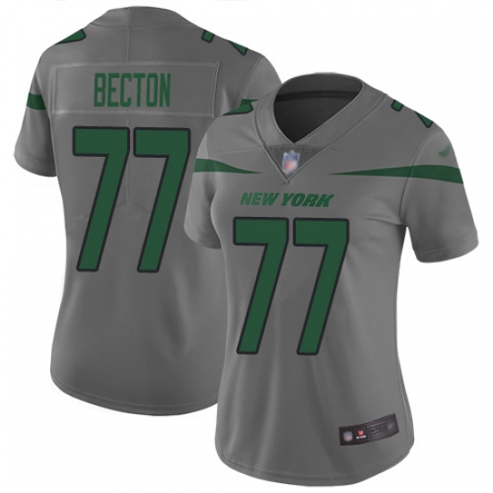 Women's New York Jets 77 Mekhi Becton Gray Stitched Limited Inverted Legend Jersey
