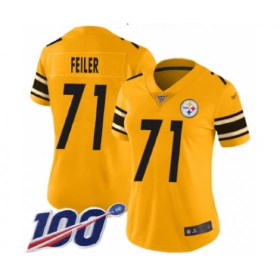 Women's Pittsburgh Steelers 71 Matt Feiler Limited Gold Inverted Legend 100th Season Football Jersey