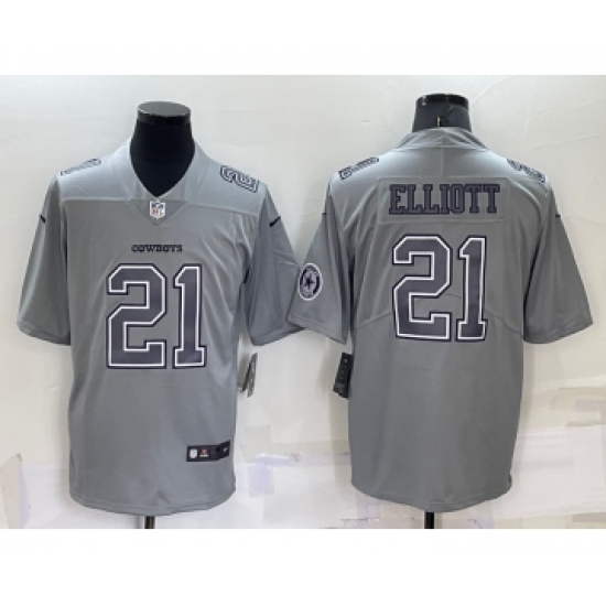 Men's Dallas Cowboys 21 Ezekiel Elliott LOGO Grey Atmosphere Fashion 2022 Vapor Untouchable Stitched Nike Limited Jersey