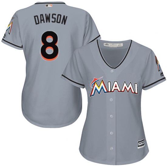Women's Majestic Miami Marlins 8 Andre Dawson Authentic Grey Road Cool Base MLB Jersey