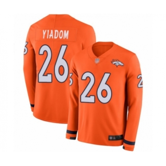 Men's Denver Broncos 26 Isaac Yiadom Limited Orange Therma Long Sleeve Football Jersey