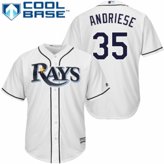Youth Majestic Tampa Bay Rays 35 Matt Andriese Replica White Home Cool Base MLB Jersey